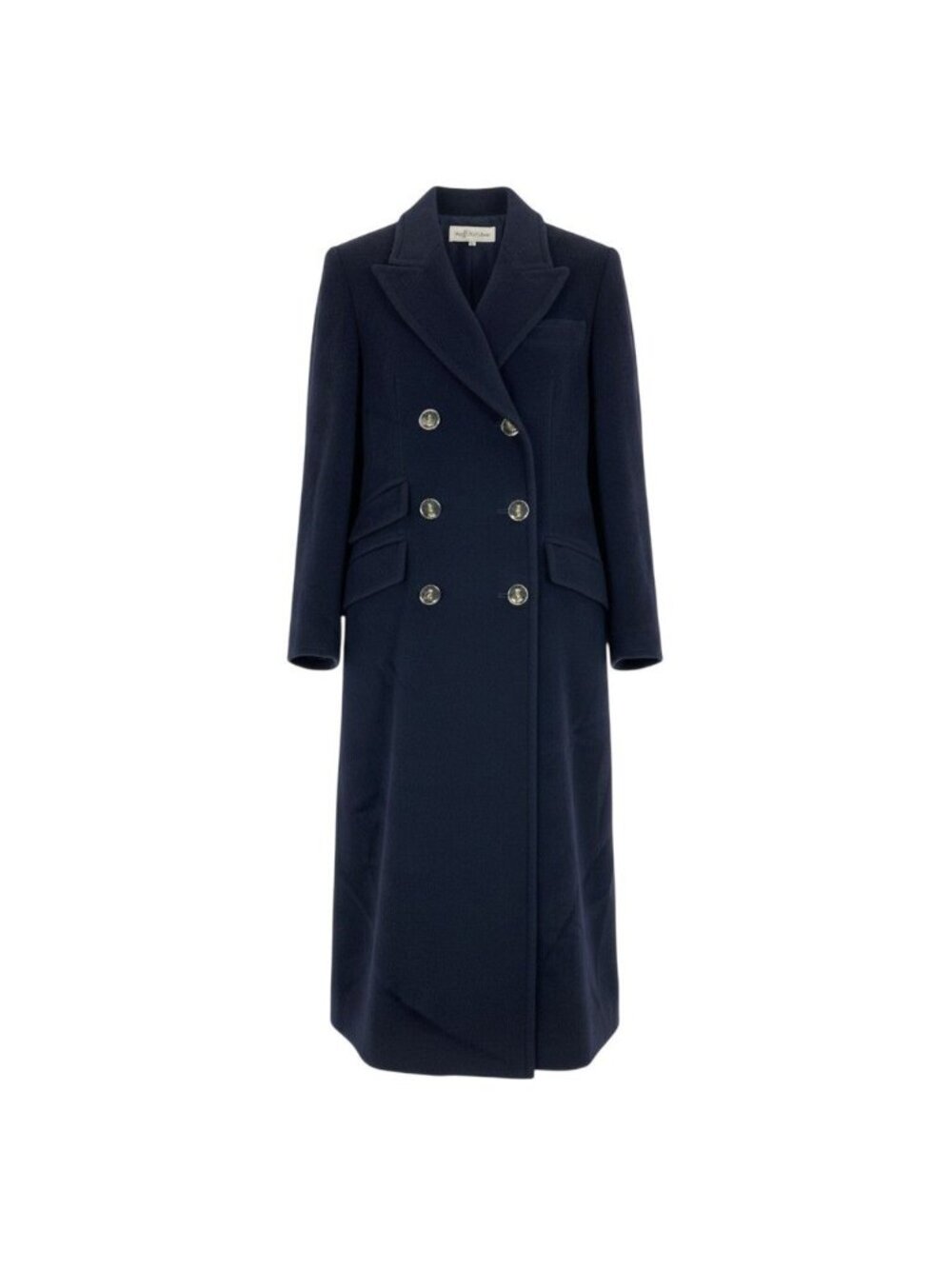 Saint Laurent Double Breasted Chesterfield YSL Logo Button Long Coat Dark 36